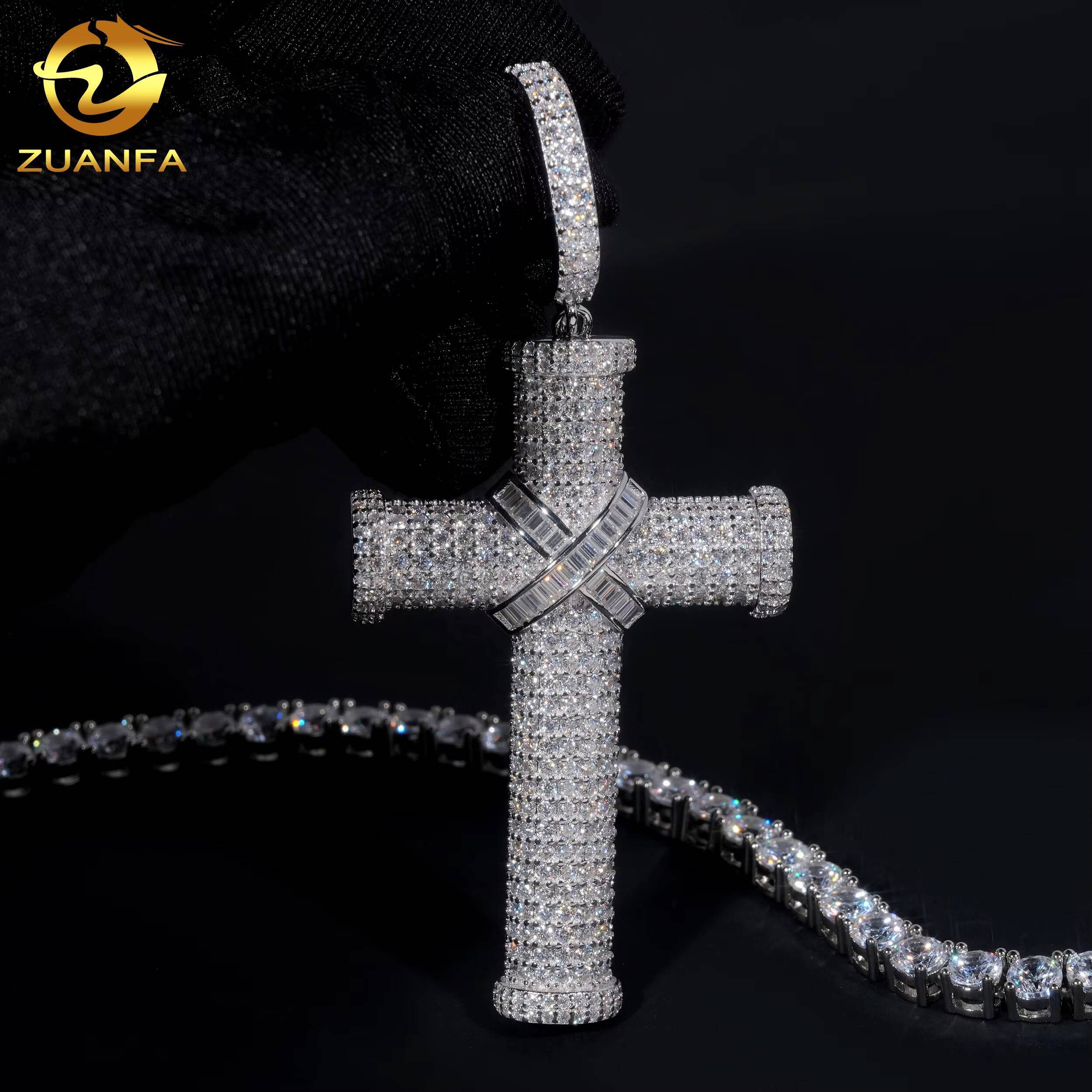 High-end Pass Diamond Tester Hip Hop Style 925 Sterling Silver Iced Out Fancy Shape Moissanite Cross Pendants
