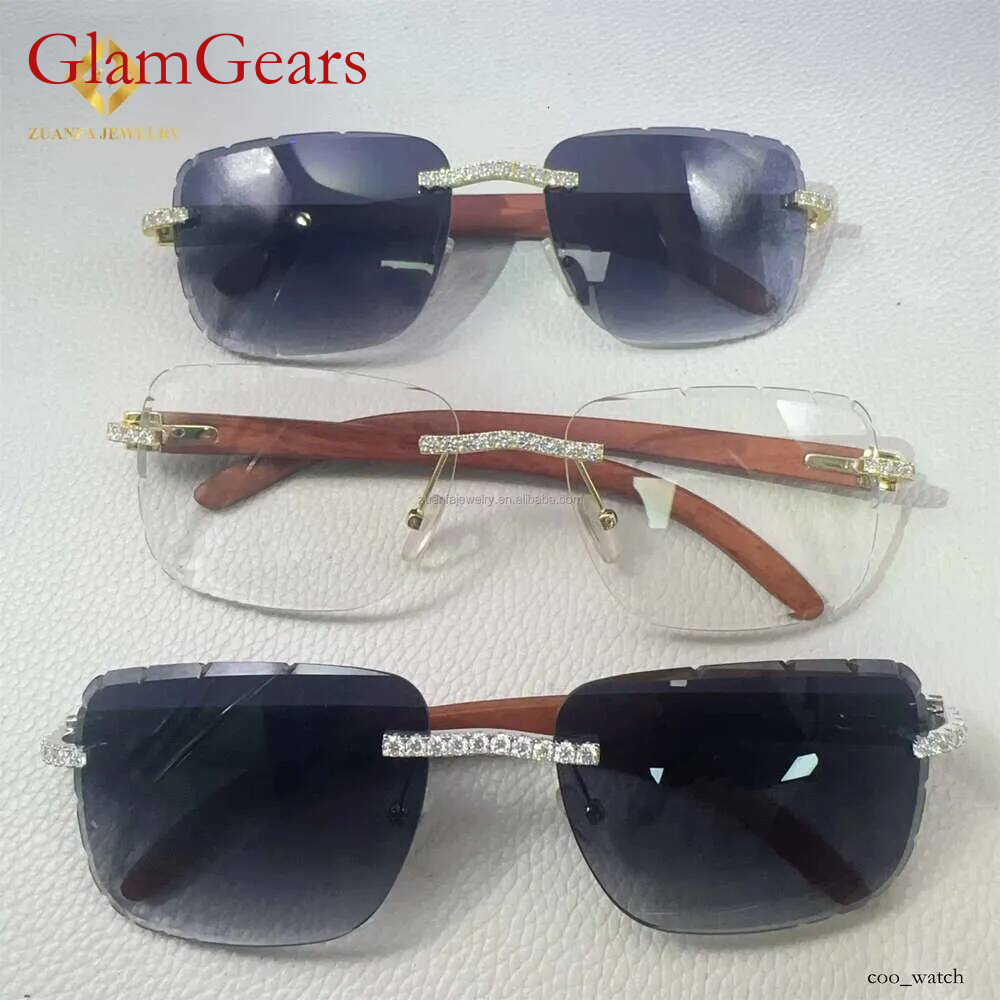 Buss Down Fashion Style White Rose Yellow Gold Plated Glasses VVS Moissanite Dia Iced Out Hip Hop Man Sunglasses