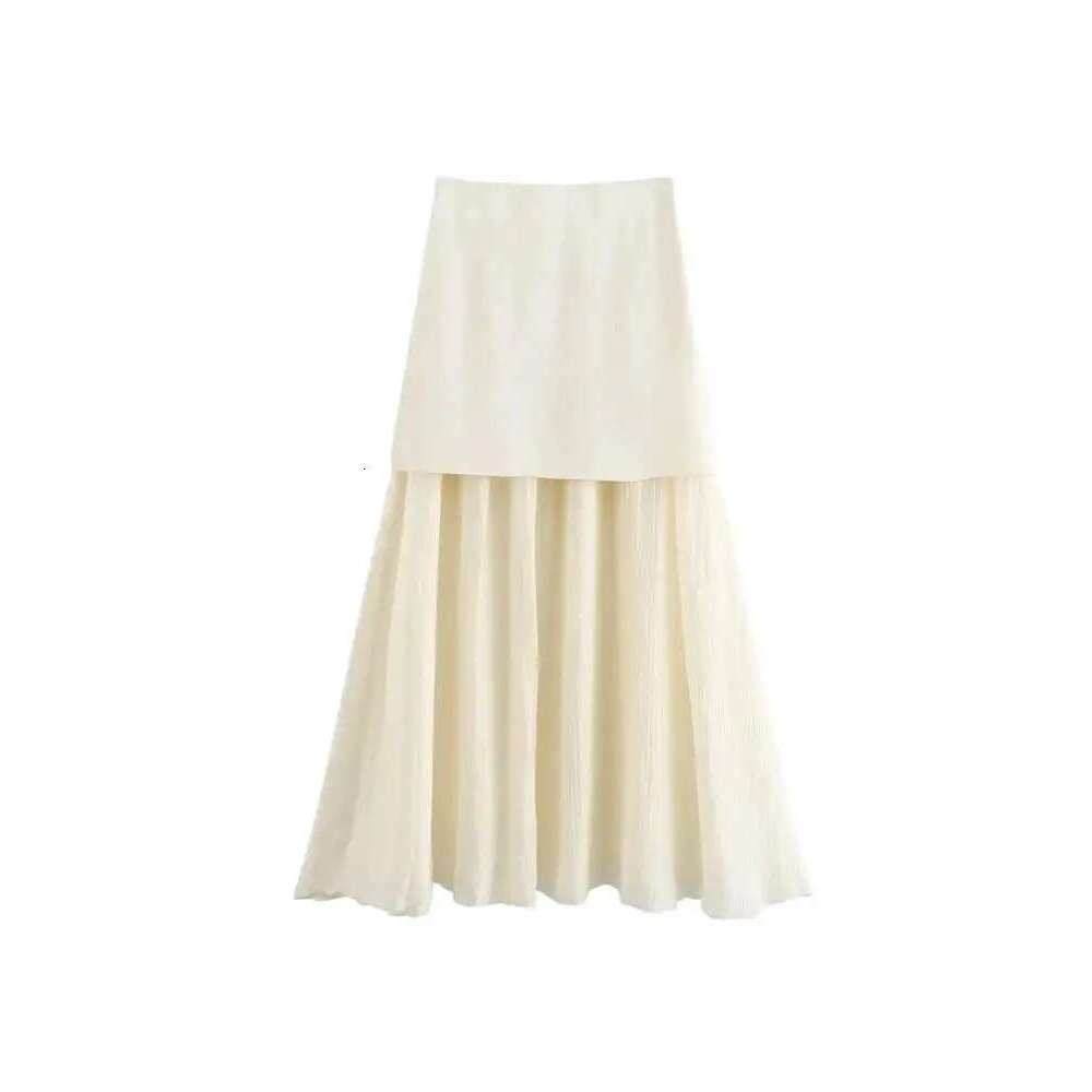 TRZA Women Fashion With Golden Buttons Knit Waistcoat And High Elastic Waist Pleated Midi Skirt Female Two Piece Sets Mujer