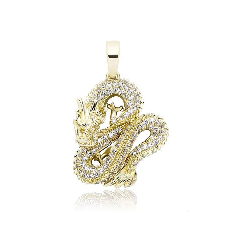 Hip-Hop Zircon Dragon Pendant Necklace Unisex 18K Gold Plated Brass Wedding Anniversary Gift