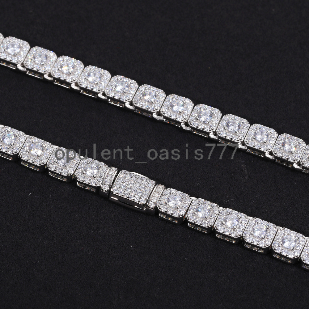 Fashion Hip Hop Jewelry Mens 6mm 925 Sterling Silver Micro Clustered VVS Moissanite Diamond Iced Out Halo Tennis Chain Necklace