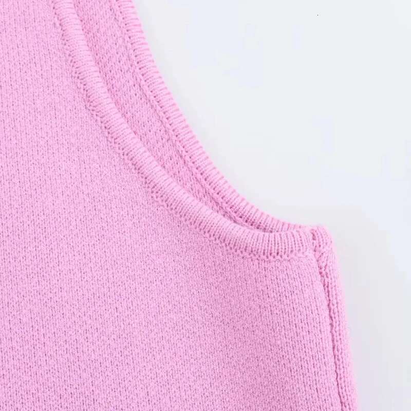TRAF Sweater Lady Sleeveless Pink Knitted Vest For Women Fall Round Neck Short Sweaters Elegant Knit Vests Woman fashion clothing women