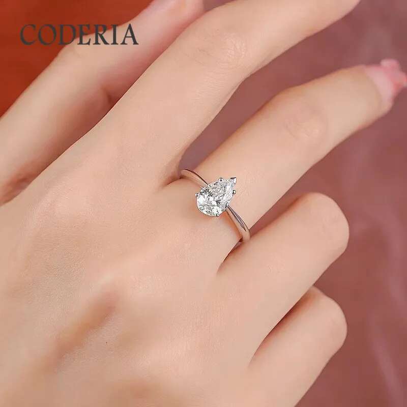 2.0CT Pear Cut Crown Water Drop Moissanite Ring Silver S925 Plated 18K White Gold Wedding Rings Womens Luxury Diamond Jewelry