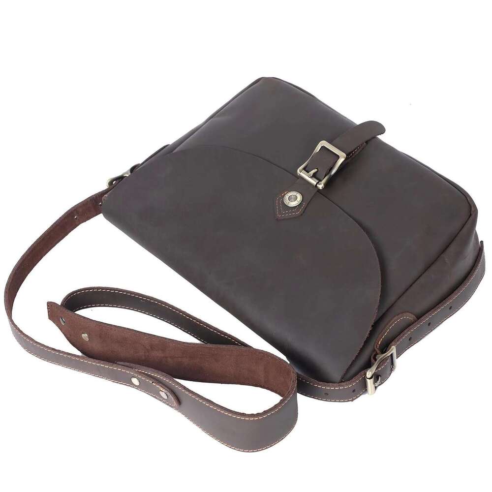 Vintage Genuine Men's 11" Messenger Crossbody Bags Crazy Horse Cowhide Shoulder Bag Top Layer Leather Fashion Casual