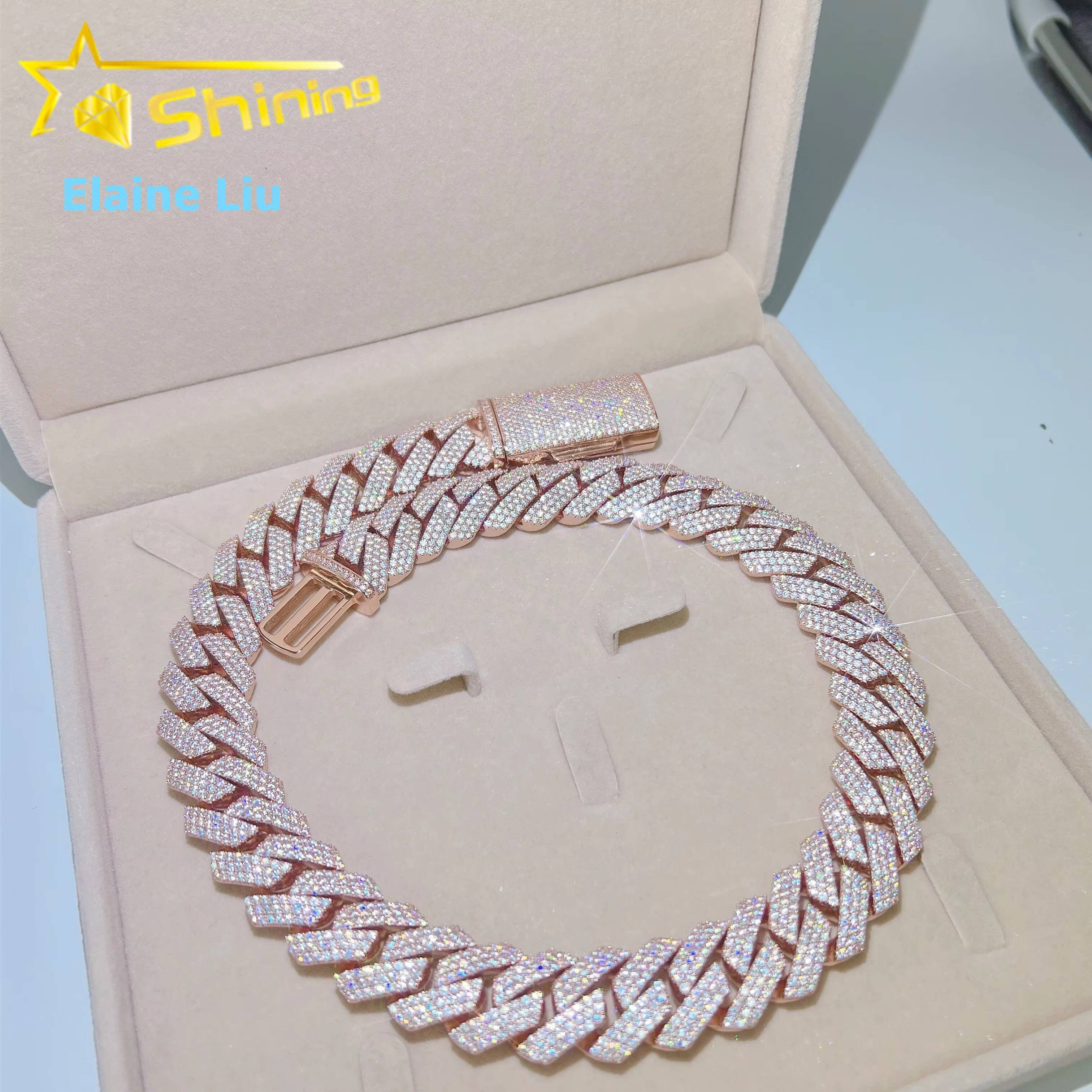 Custom VVS Moissanite Hip Hop Iced Out Fine Jewelry High Quality Diamond 22MM 925 Sterling Silver Cuban Link Chain Necklace