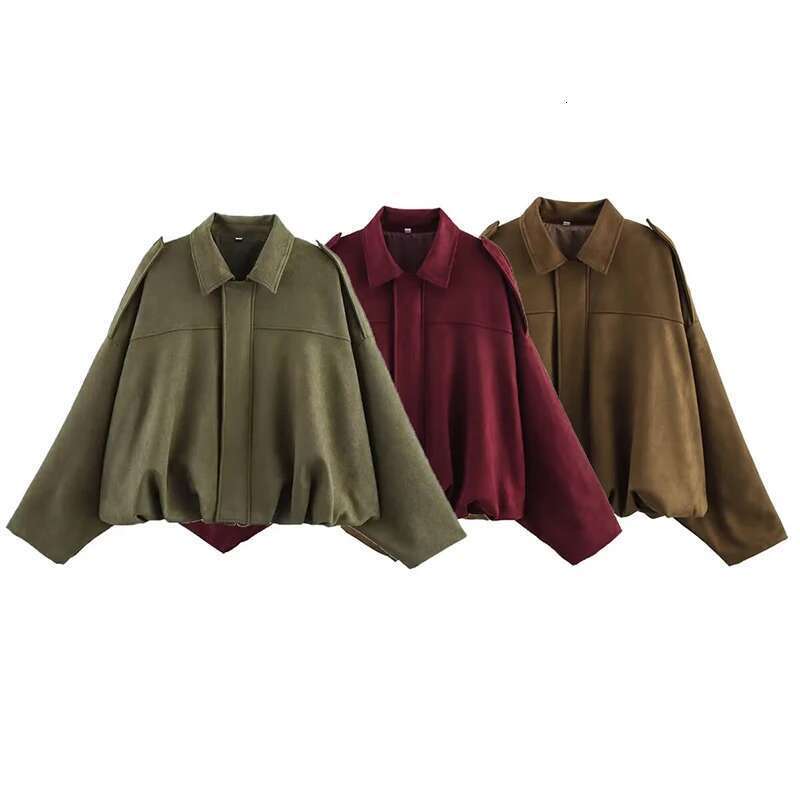 RAFZNB Short Jackets for Women Fashion With Shoulder Straps Long Sleeve Loose Coats Vintage Female Outerwear Chic Tops