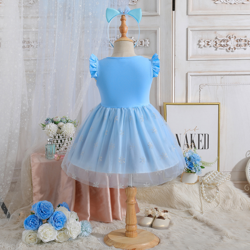 DISNEY Princess Elsa Kids designer clothes Frozen Girls' summer dress children's princess dress with bow-tie vest children's clothes