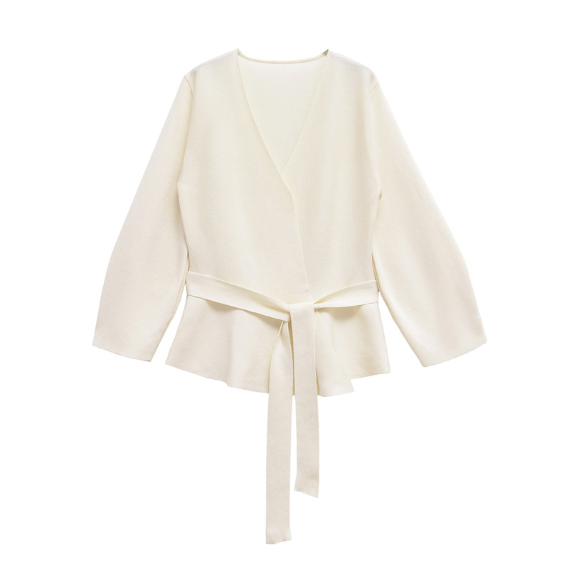 2025 Summer New Women's Clothing Design with Belt Knitted Long Sleeve Suit Coat Solid Color Versatile