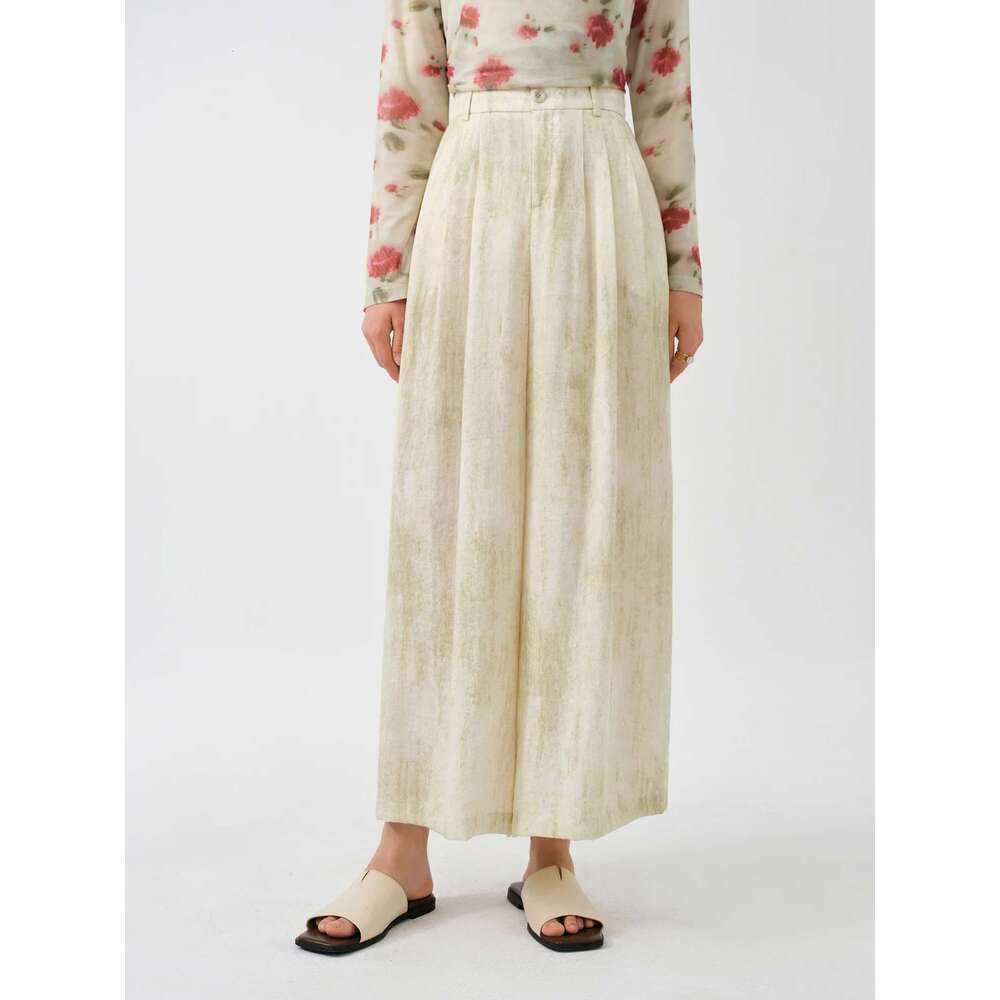 DUSHU Women's Autumn New Commuter High Waist 2024 Linen Smudged Versatile Casual Loose Wide Leg Pants 24Ds83074
