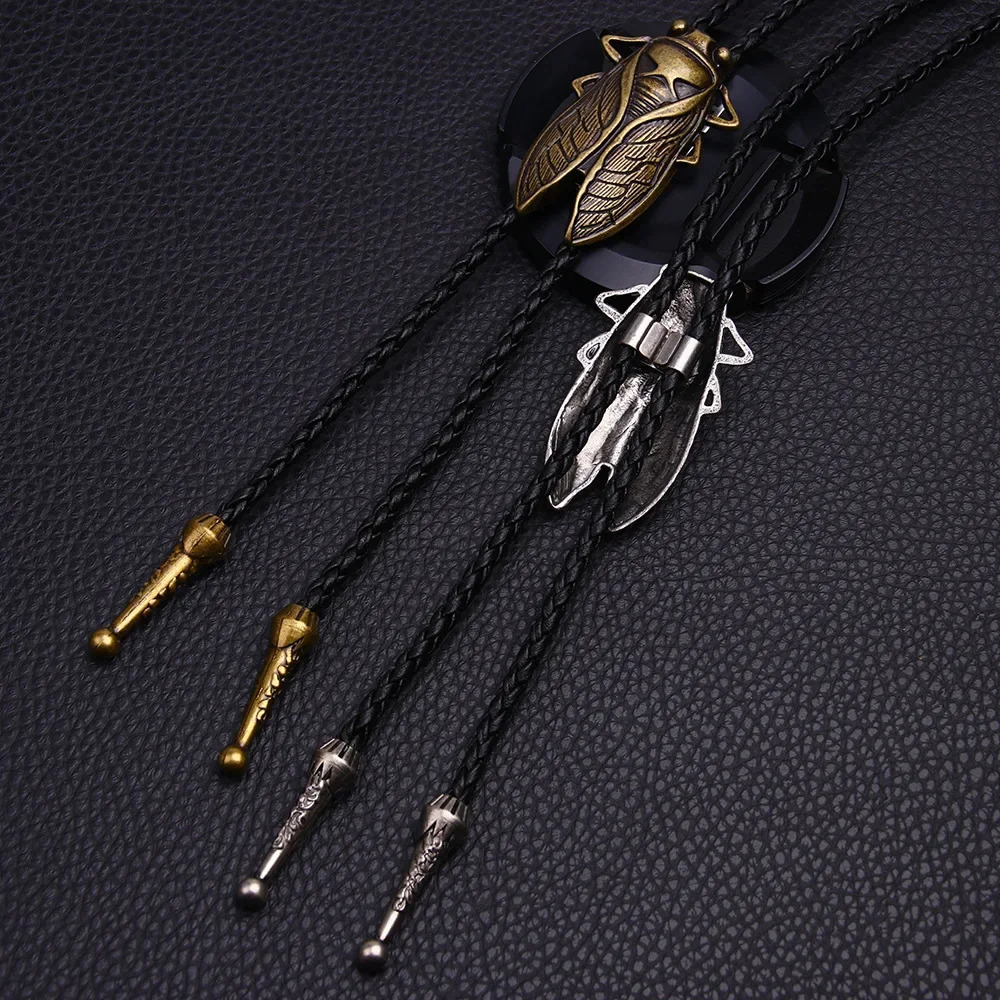 Fashion Metal Cicada Retro Bolo Tie for Men Necklace Pendant Leather Rope Necktie Shirt Collar Bowtie Accessories Cowboy Jewelry 250430