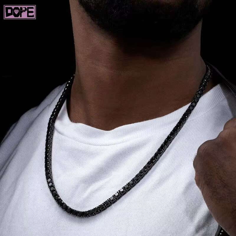 Hiphop Tennis Chain Moissanite 5mm Black 925 Silver Custom VVS Iced Out Moissanite Tennis Chain