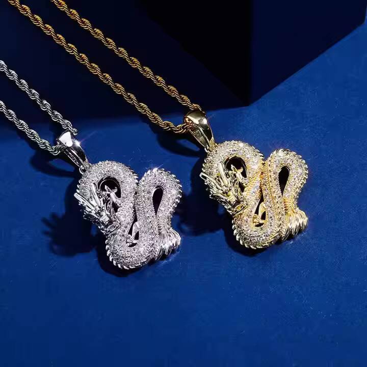 Jewelry Diamond Pendant Cultural Chinese Dragon Pendant Necklace Hip Hop Urban Jewelry
