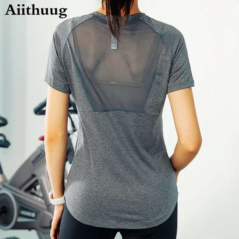 Aiithuug Mesh Breathable Back Yoga Short Sleeve Workout Running Shirt Athletic Tee Top Women Gym Short-Sleeve Lightweight