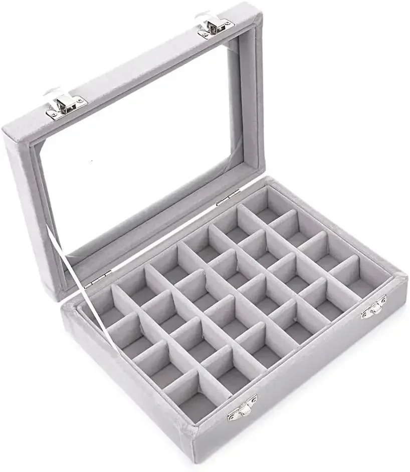 24 Grid Velvet Glass Jewelry Box Jewelry Organizer Earrings Storage Rack 250428