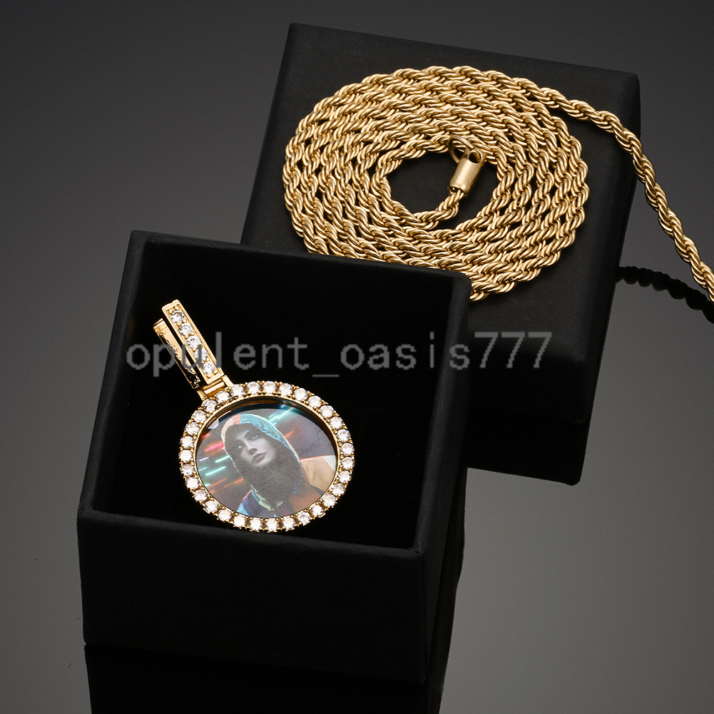 Wholesale Mens Memory Jewelry 25mm Gold Plated Brass moissanite Diamond Iced Out Custom Photo Pendant Picture Necklace