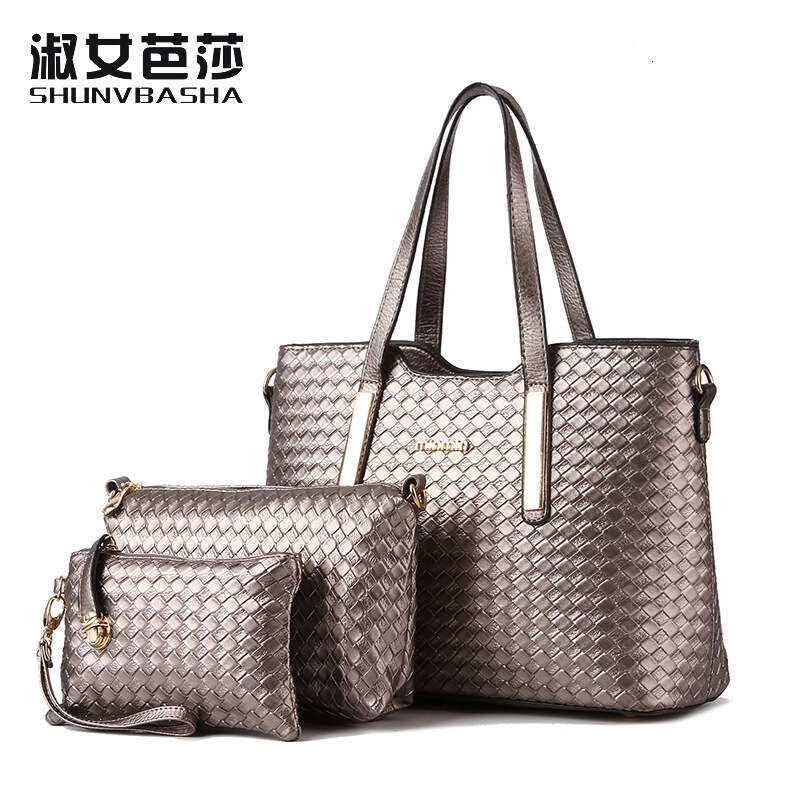 2024 New Trendy Women's Woven Pattern Mother and Child Bag Three Piece Set Crossbody Shoulder Handbag