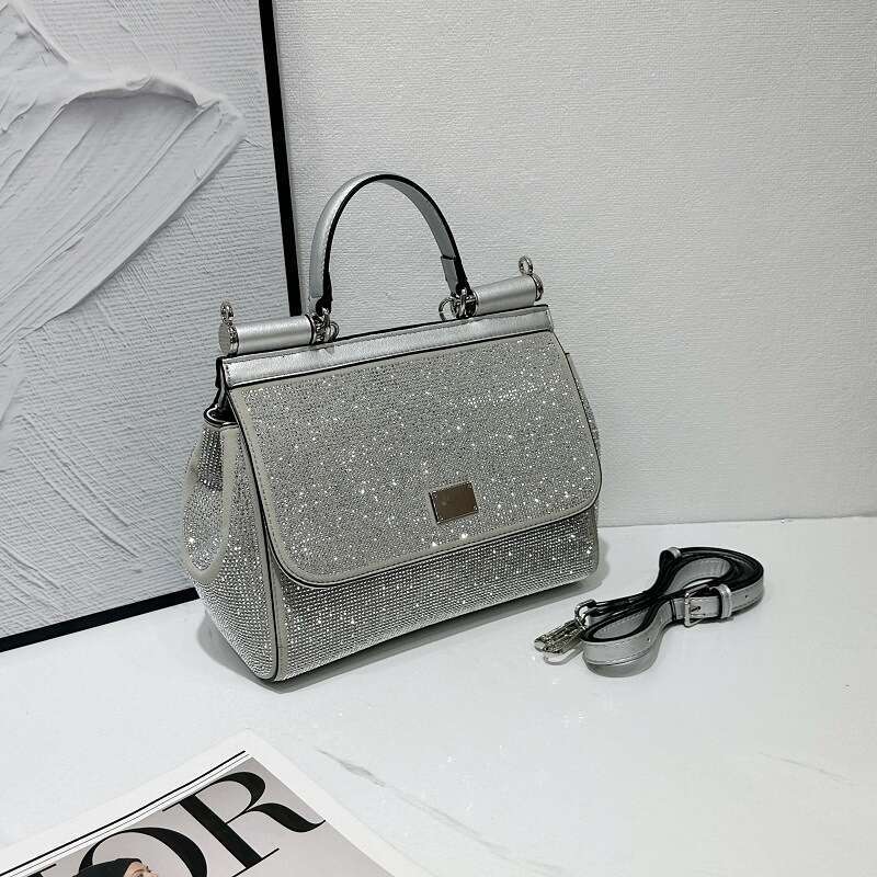 Bag 2024 Autumn/Winter New Hot Diamond Handbag Fashion Small Fragrant Style Versatile Single Shoulder Crossbody Trendy Rose Red