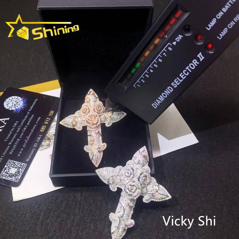 Fine Jewelry Iced Out 3D Pendant 925 Sterling Silver Hip Hop VVS Moissanite Cross Pendant Pass Diamond Tester