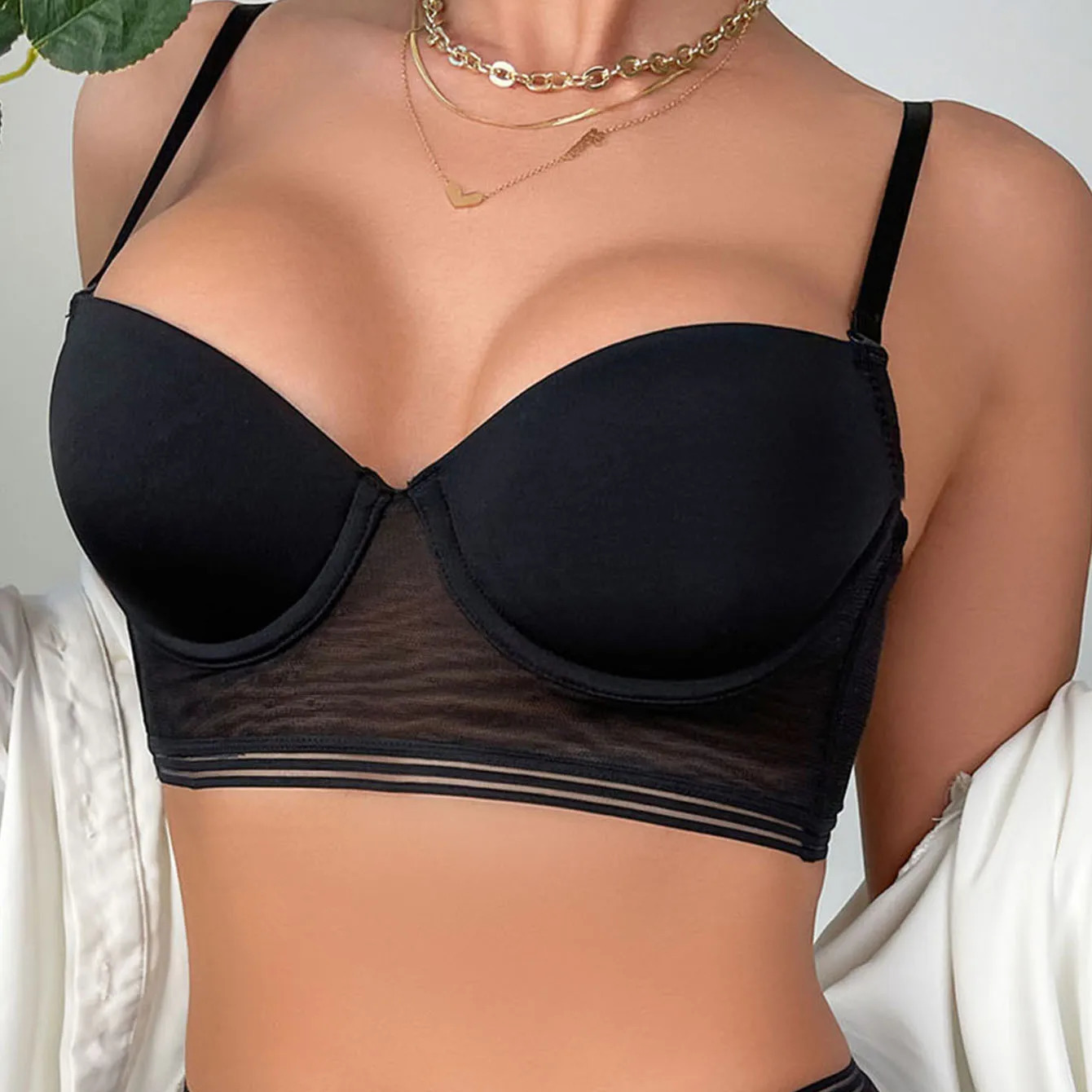 Sexy Push up Bra Plus Size Big Chest with Underwire Underwear Backless U Solid Tshirt Summer 250430