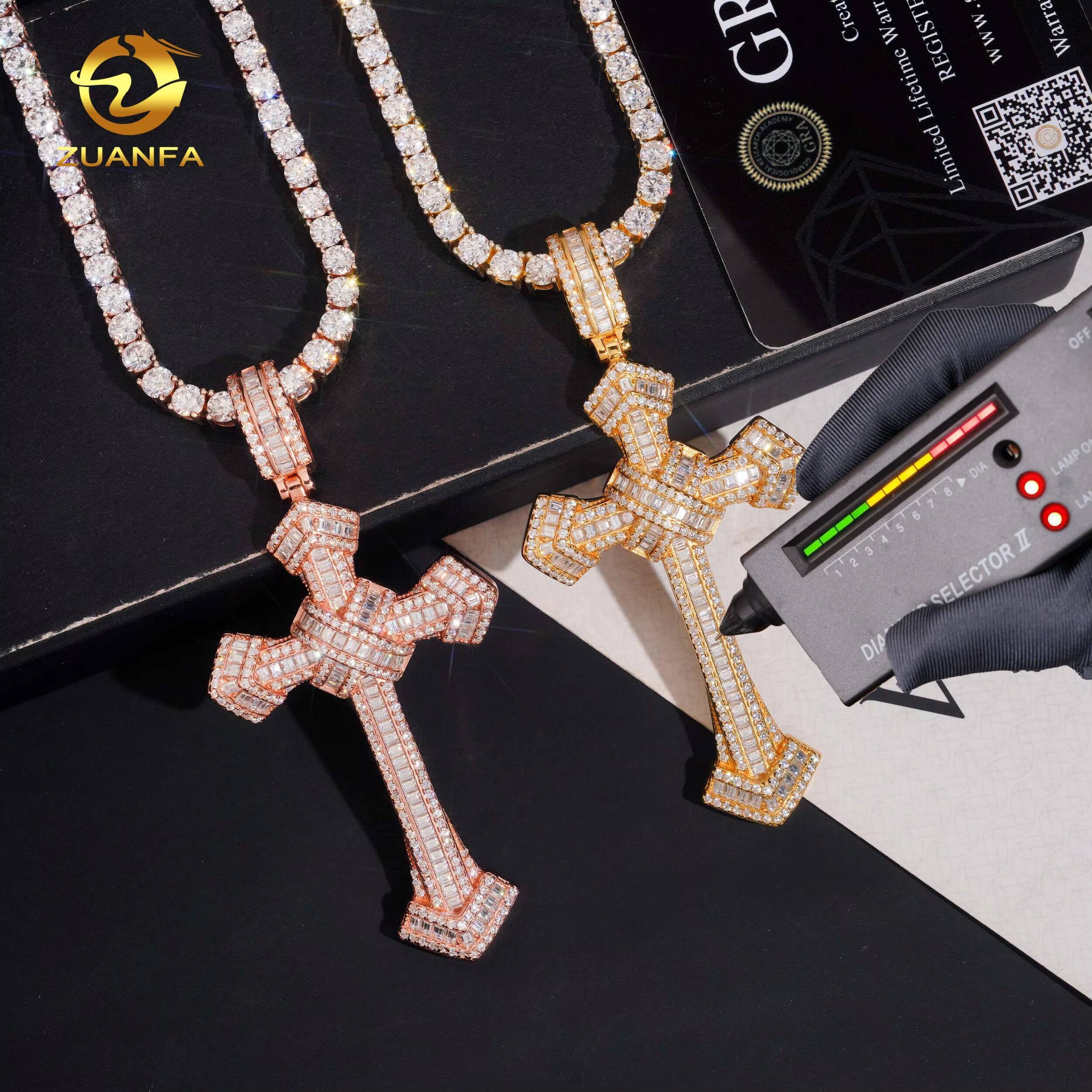 Fashion Jewelry Gold Plated 925 Sterling Silver VVS Moissanite Cross Pendant Custom Iced Out Hip Hop Diamond Charms Pendants