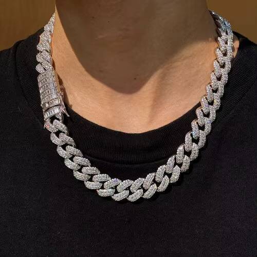 Mens 18K Gold and Moissanite Silver Cuban Link Chain Iced Out Hip Hop Style Religious Bracelet and Anklet Necklace