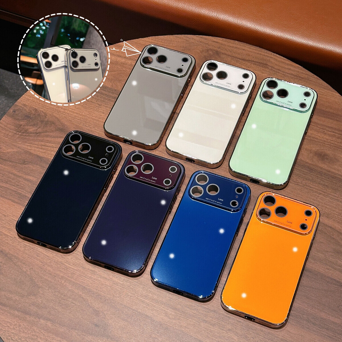 Orange Mirror Glass Phone Case Compatible with iPhone 17 Pro Max Electroplated Lens Protection Case Apple 16/15 Pro