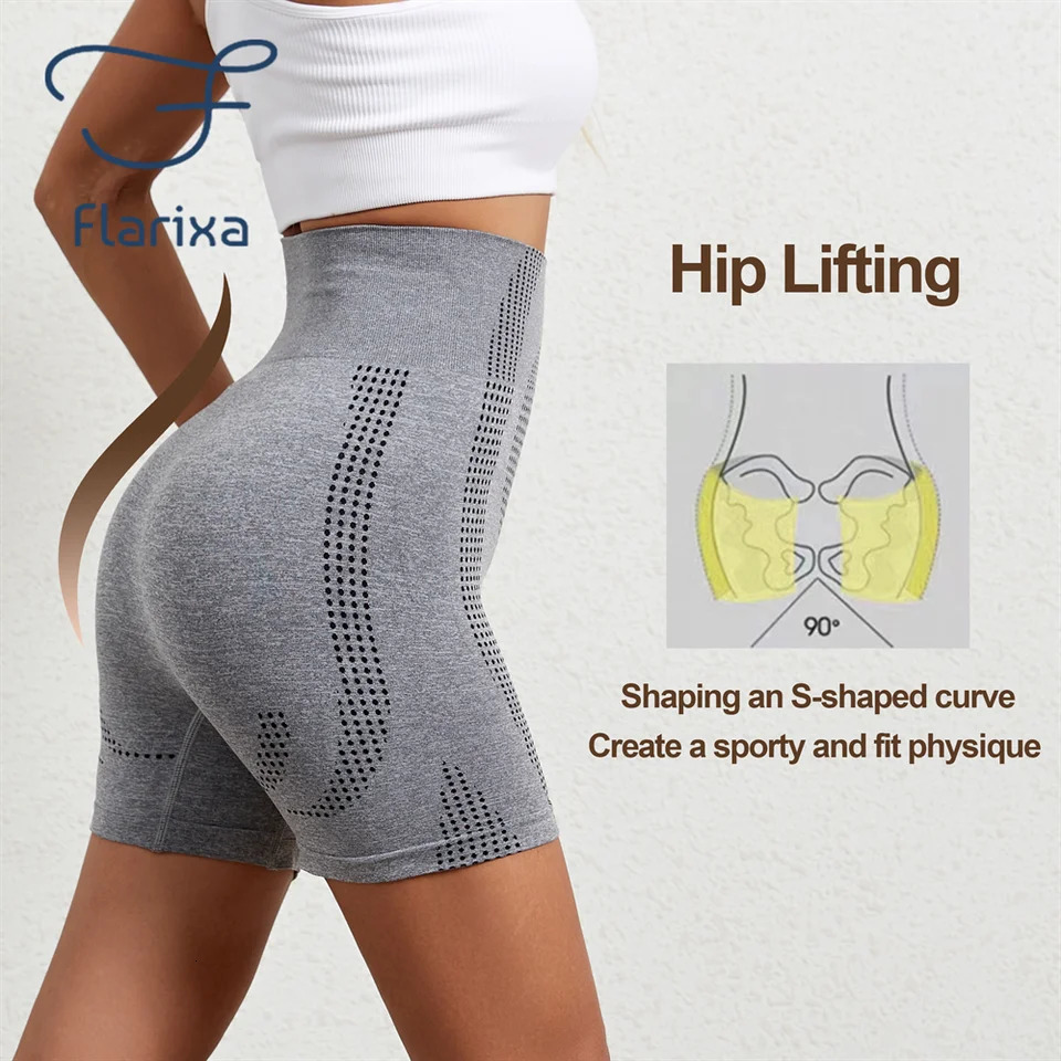 Flarixa Womens Seamless Body shaping Sports Shorts with High Waist and Abdominal Control Fitness Yoga Quick Drying Running Bicycle 250430