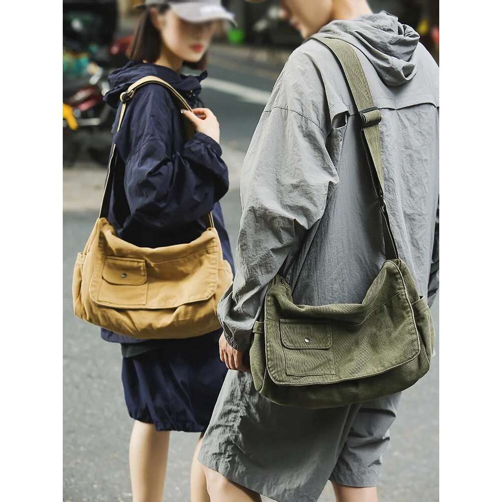 Casual Canvas Messenger Versatile Flip Large Capacity Shoulder Book Student Adjustable Crossbody Bag For Men Women