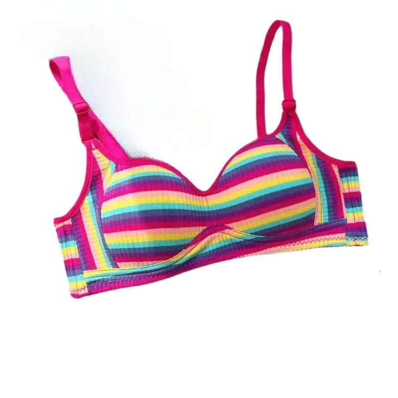 Dopamine Girl Rainbow Stripe Colorful Small Chest Stainless Steel Ring Underwear Back Bra High Impact Sports Plus Size 250430
