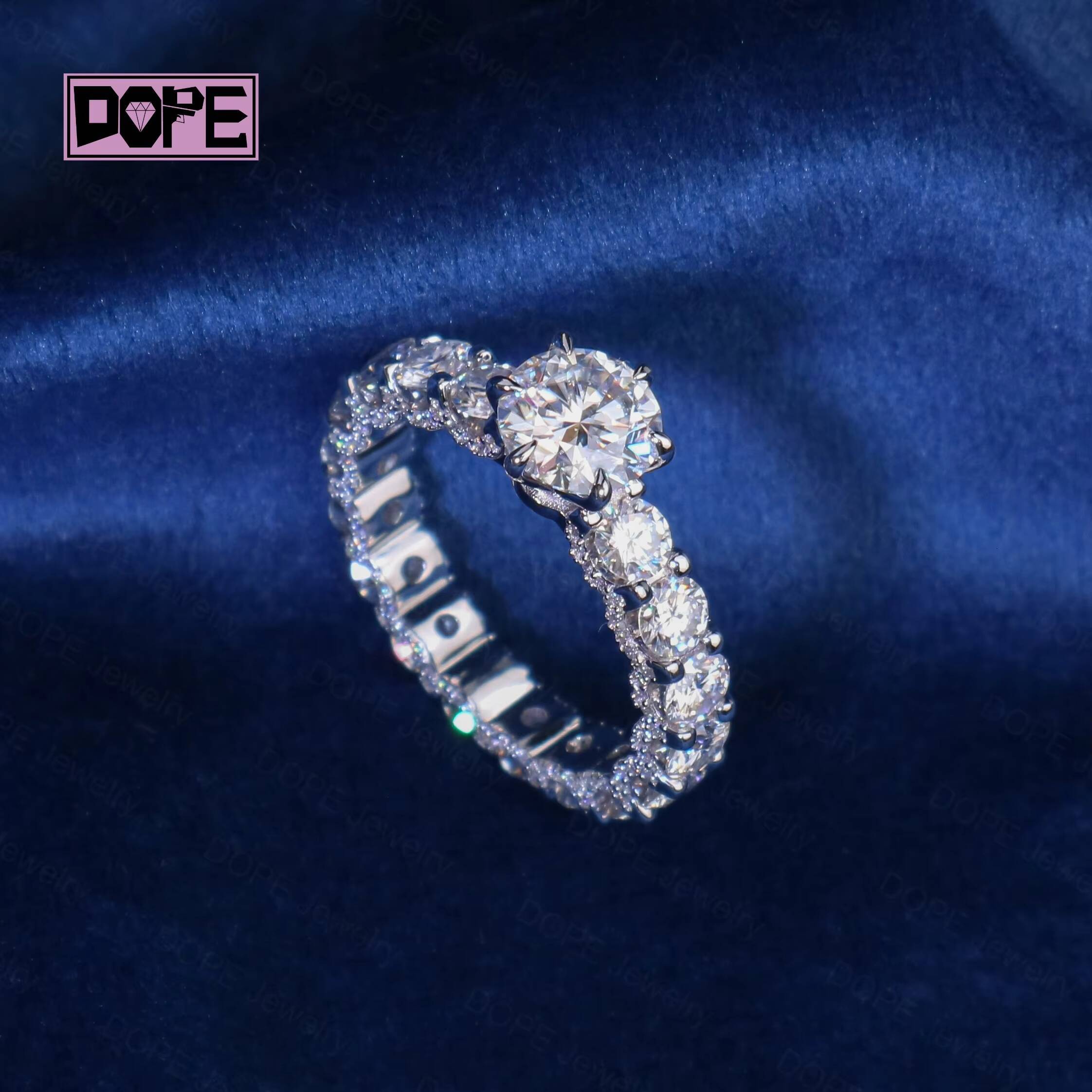 Classic Moissanite Ring 925 Silver 14K Gold Plated VVS 2 Carats Solitaire Iced Out Prong Women Engagement Wedding Ring