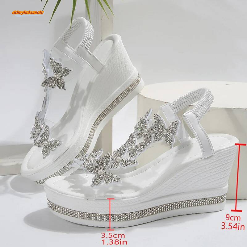 Shiny Crystal Wedge Heel for Women Fashion Clear PVC Platform Sandals Woman Thick Sole Rhinestone Butterfly Party Shoes ddmykukumalu