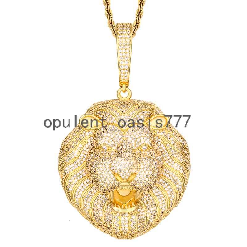 Fashion Hip Hop Jewelry 18K Gold Plated Brass Full moissanite Diamond Paved Lion Head Necklace Pendant for Rapper Jewelry