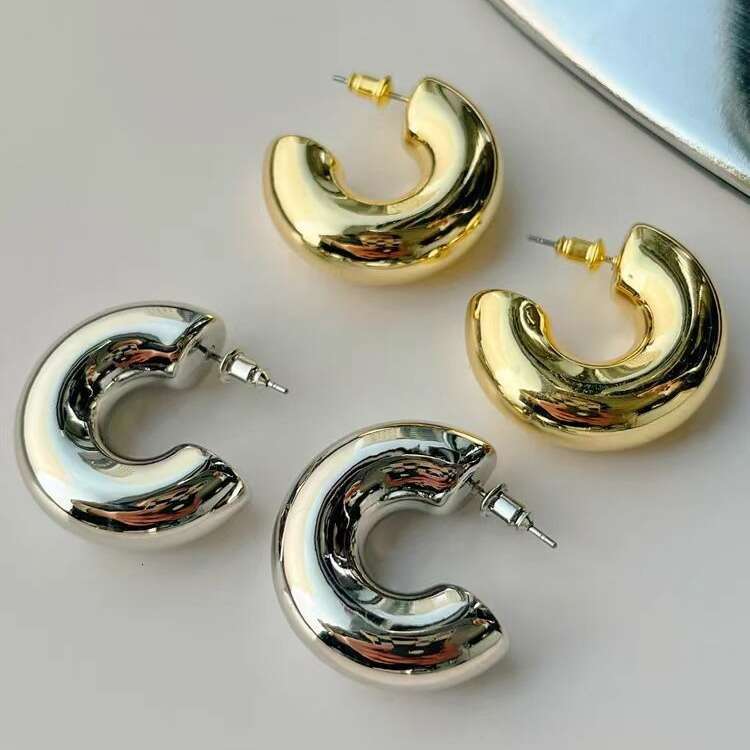 Copper gold-plated fashionable hot selling metal wind fat C earrings niche versatile high-end ear accessories for women