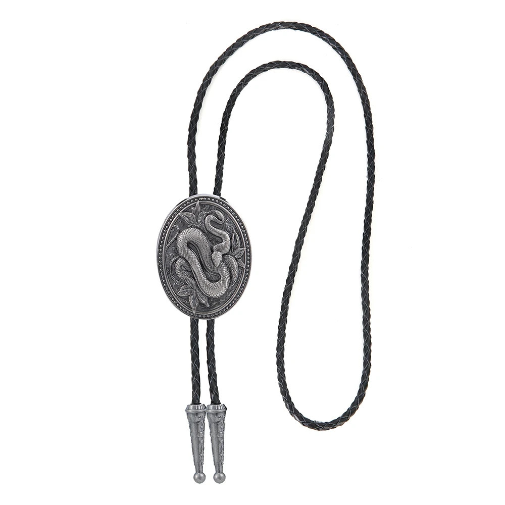 Western Cowboy Round Bolo Tie Snake Print Pattern Sweater Necklaces for Men and Women Fashionable Cake Tie Retro Accessory 250430