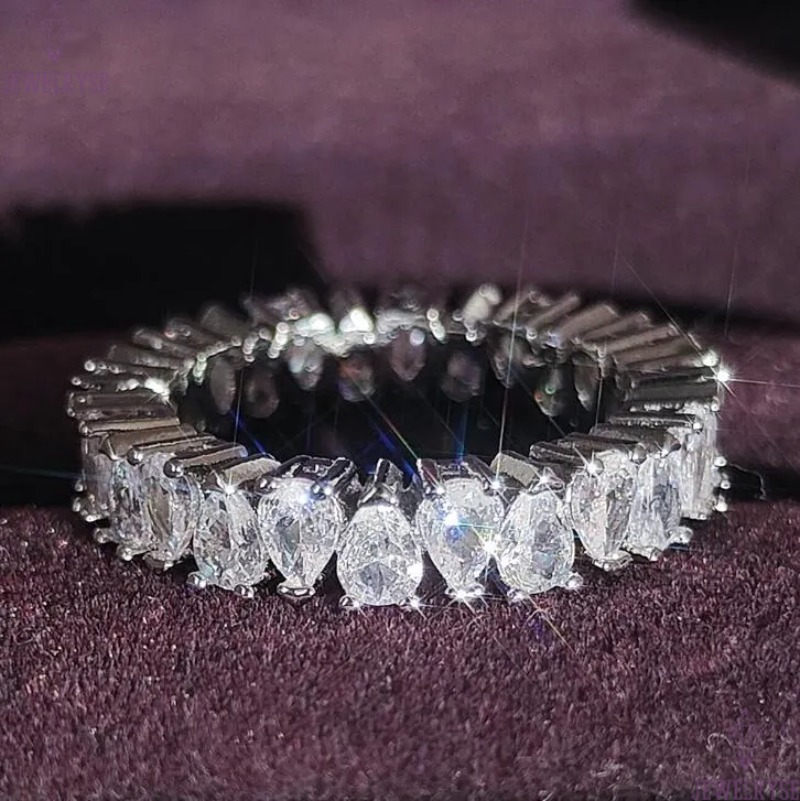 Choucong Brand Wedding Rings Simple Fashion Jewelry 925 Sterling Silver Water Drop 5A Cubic Zircon CZ Diamond Gemstones Promise Women Engagement Band 