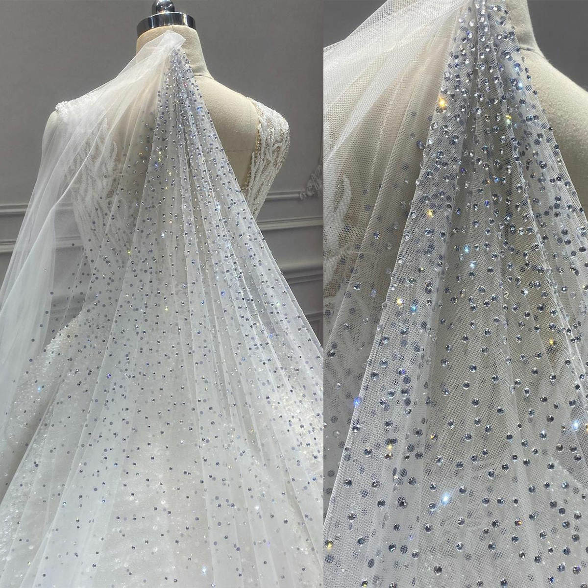 Sparkling Luxury Elegant Bridal Veils Women One-Layer Ice Tulle Appliques Beading Cut Edge Cathedral Veil Formal Occasion Dresses Customized