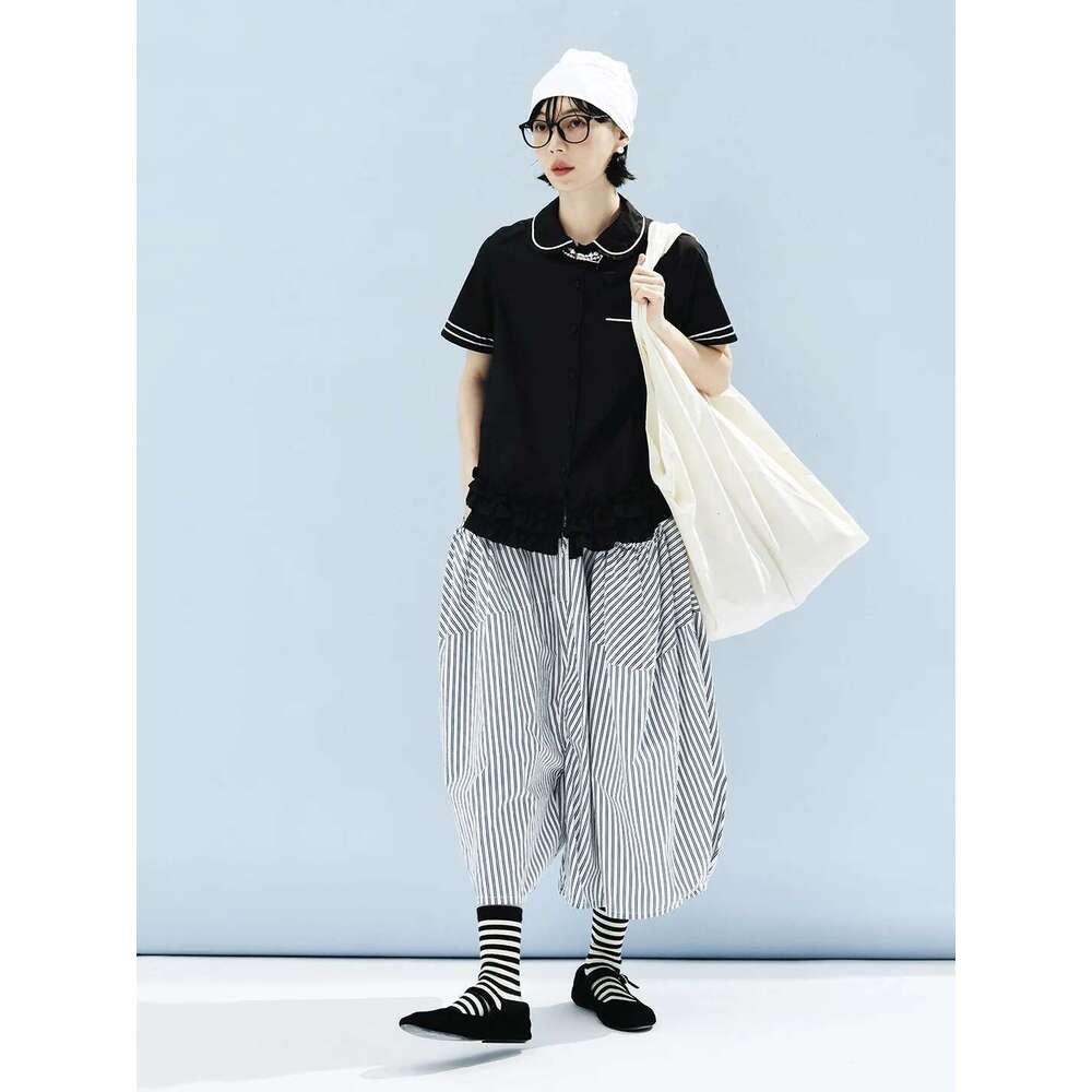 IMAKOKONI Original Design Elastic Waist Striped Print Pocket Skirt Women 244590