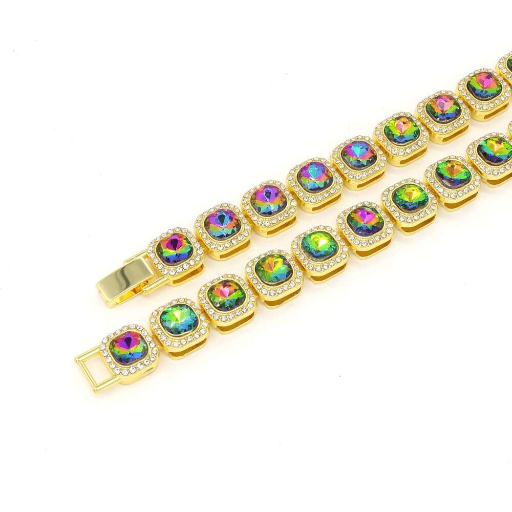 Hip hop jewelry designer men women necklaces bracelets colorful rock sugar square diamond studded necklaces punk Cuban chains