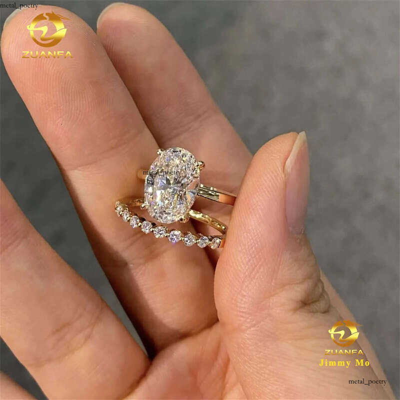 Custom Elegant Style 14k Solid Gold IGI Certificates Bridal Jewelry 3Ct CVD Lab Grown Diamond Oval Engagement Band Ring Set 0f