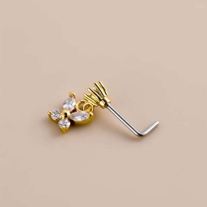 1Pcs Stainless Steel Piercing Studs Crystal Zircon Butterfly Pendant Nose Ring Nail Goth PIERC Body Jewelry For Women 20G