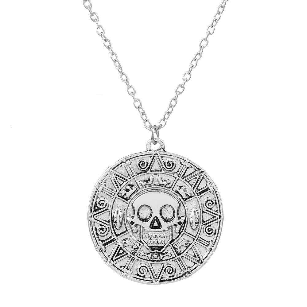 COS Jewelry Caribbean Pirate Gold Coin Chain Men's Skull Necklace Pendant