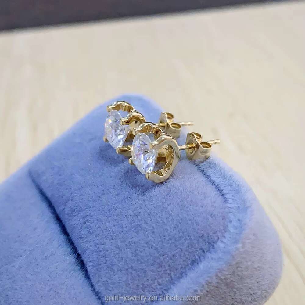 14k Solid Yellow Gold Moissanite Studs Earrings for Women Wedding Gift Fine Jewelry