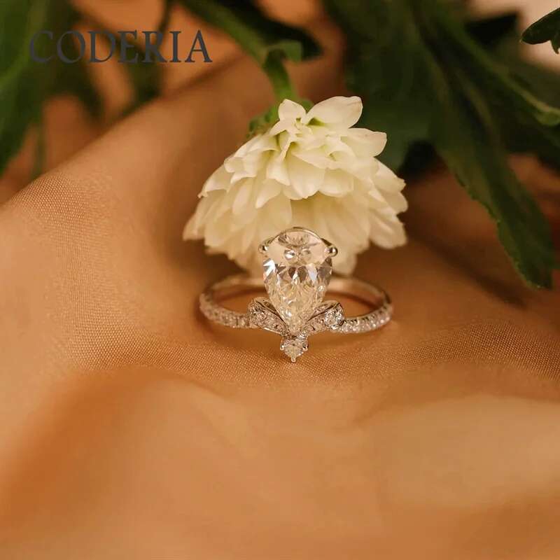 new 925 sterling silver wedding rings for women band pass diamond test 710mm 2 carat water drop moissanite ring fine jewelry
