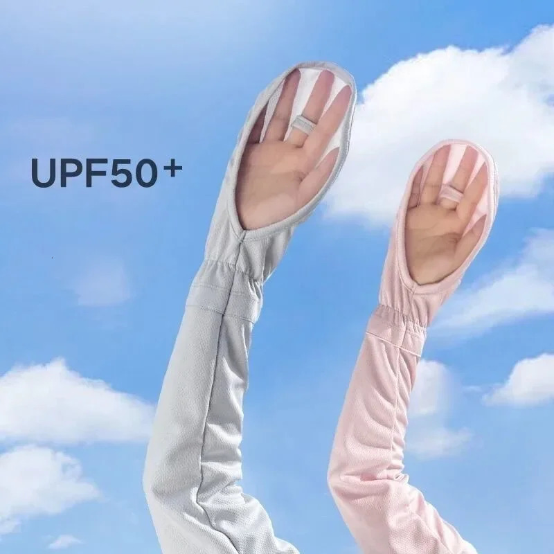 Solid Color Large Ice Silk Gloves Women Driving Sunscreen Sleeves Loose Breathable Arm Protectors Uv Outdoor Horseshoe Sleeve 250430