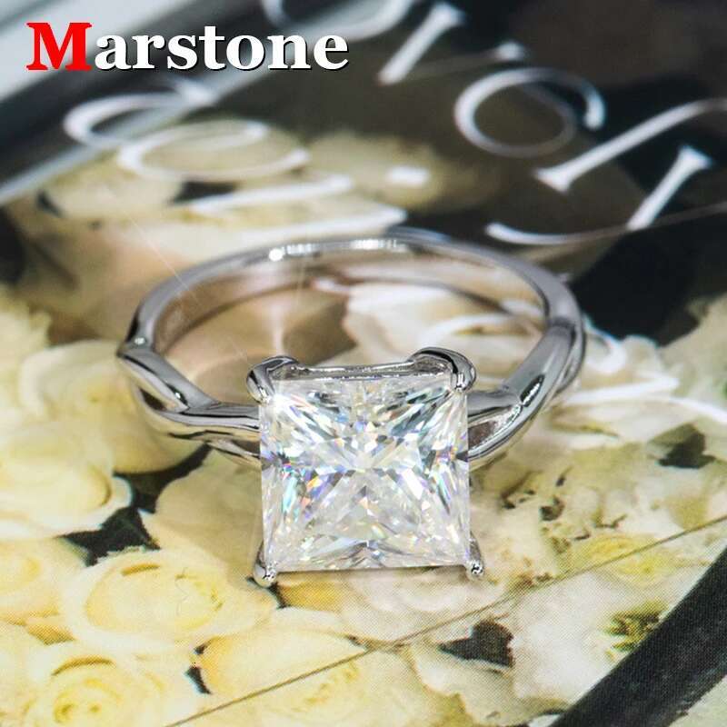 2/4/6CT Princess Full Moissanite Diamond D Color VVS Womens Ring S925 Sliver 18K White Gold Wedding FineRings for Women