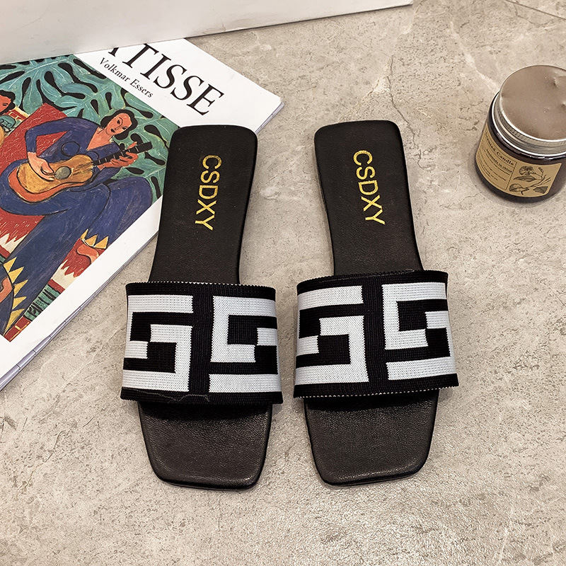 Free shipping designer's new summer collection of European and American fashion flat slippers with a one-shoulder elastic band for casual home we