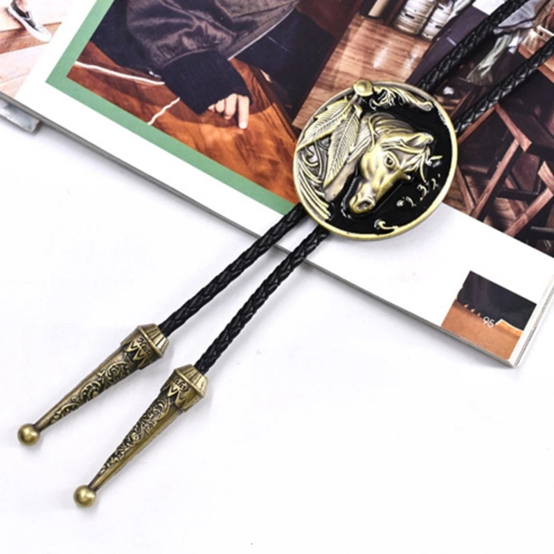 Fashion Relief Horse Buckle Bolo Tie Necklace Bolo Tie Western Cowboy Necktie Animal Buckle 250430