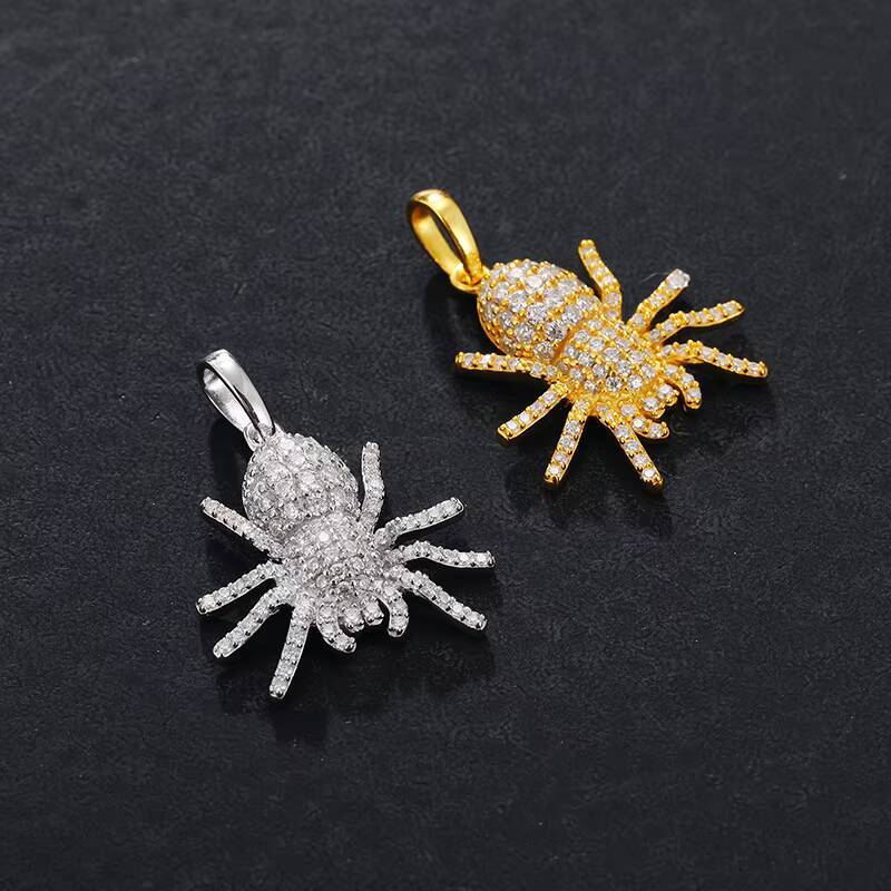 Hip Hop VVS Moissanite Spider Pendant Necklace 18K Gold Plated Sterling Silver VVS Diamond Pendant