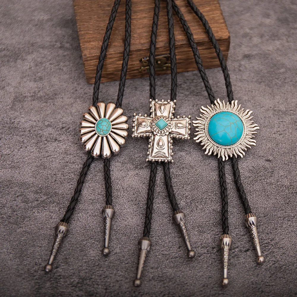 SELOVO Genunie Leather Bolo Tie Native Western Bola Tie Stone 250430