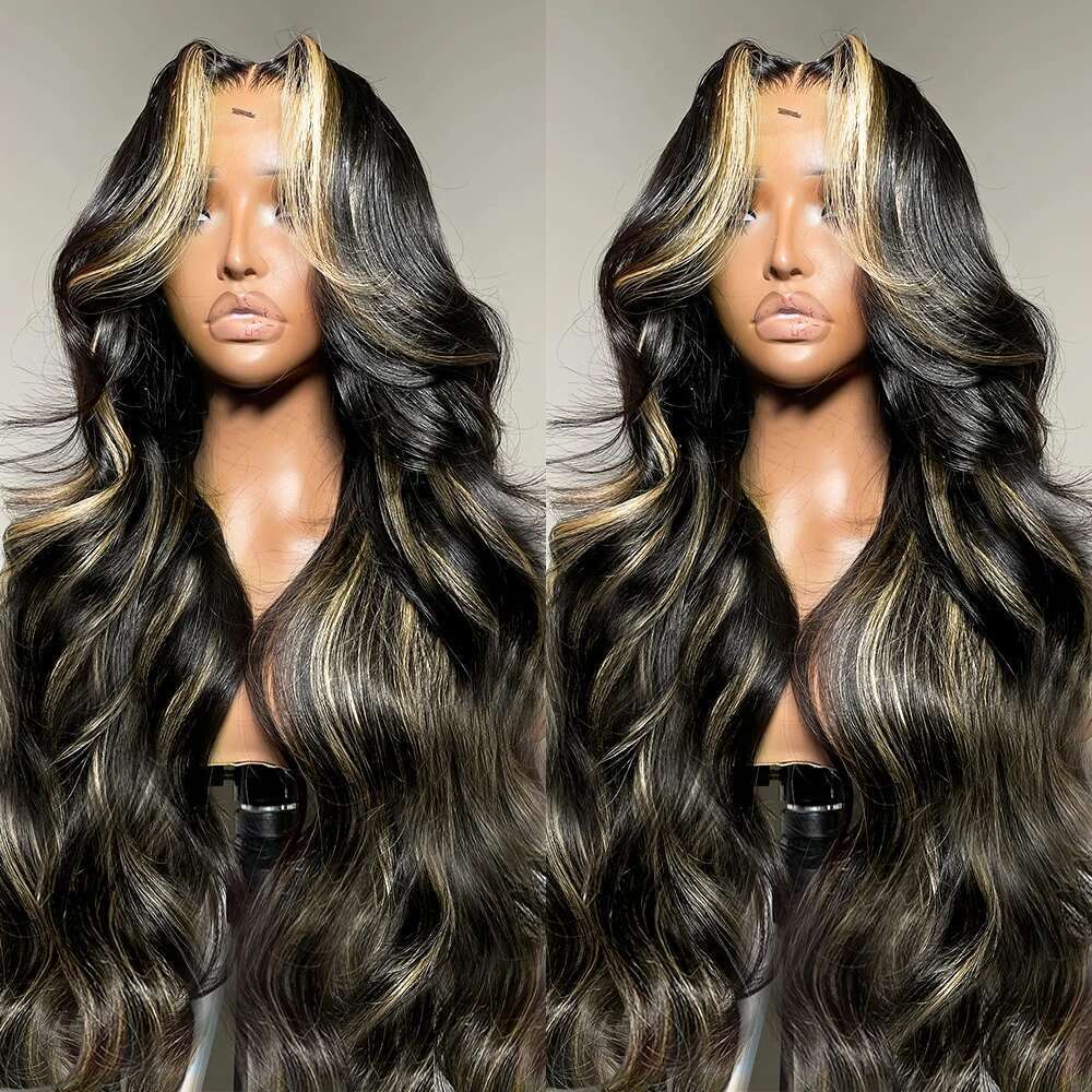 1B/27 Body Wave 13X4 Lace Frontal Highlight Wig Brazilian 200 Density 30 Inch Ombre Blonde Colored Human Hair Wigs